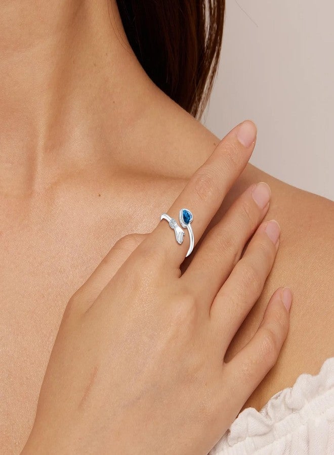 HEEYA Sterling Silver Plated Hug Rings for Women,Dainty Birthstone Rings,Blue Heart Ring for Wife Sister Daughter,Adjustable Birthstone Thumb Ring Jewelry December Birthday,Christmas Gifts for Her - Image 4